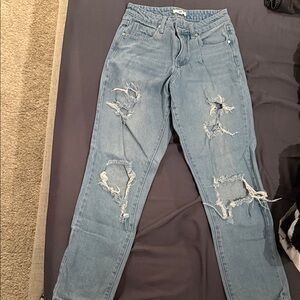 BP Light Blue Distressed Women's Straight Leg Jeans